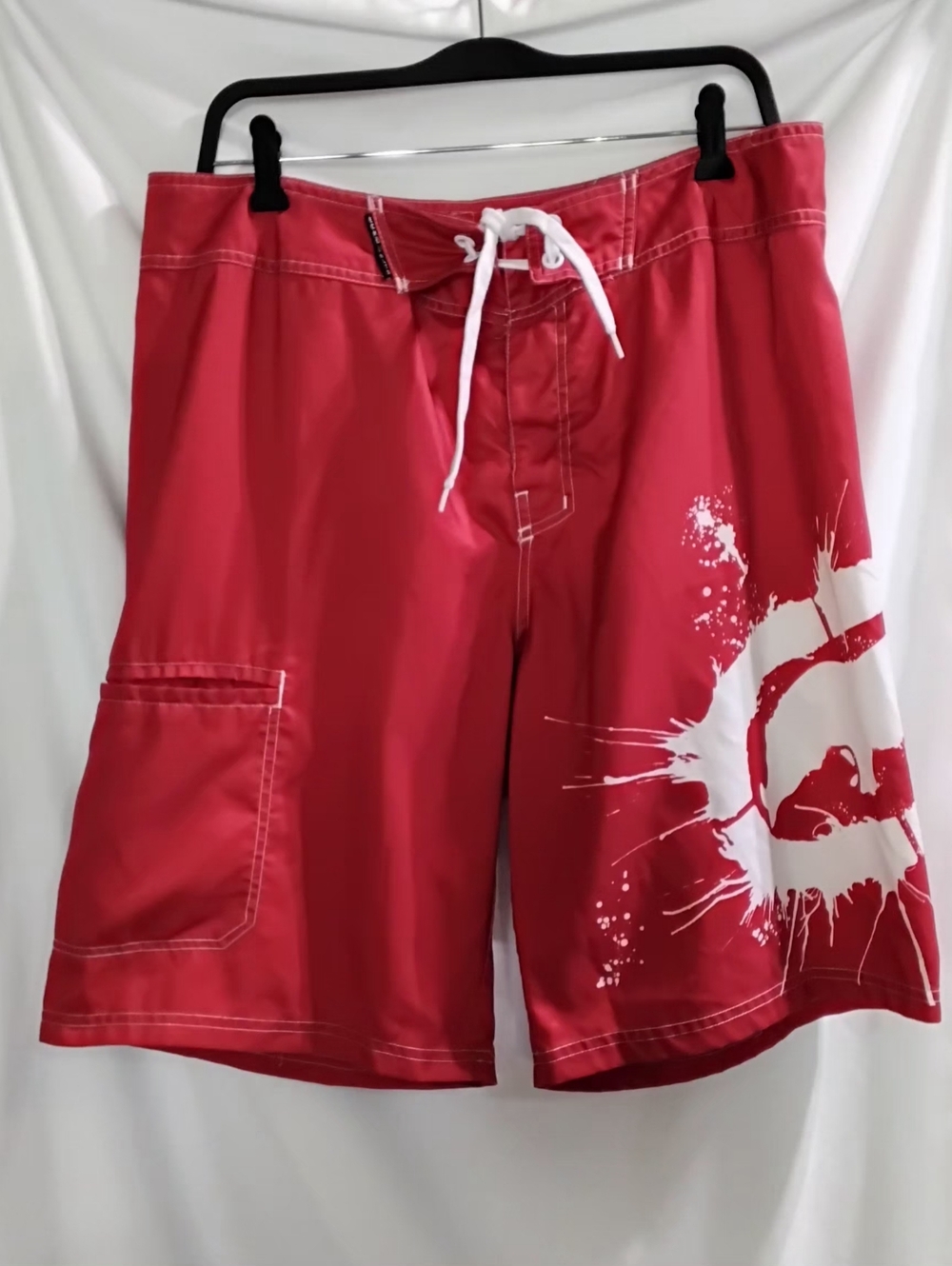 Ecko Unltd. Board Shorts Swim Trunks Red White Rhino  Unlined Mens Size W 34 Y2K